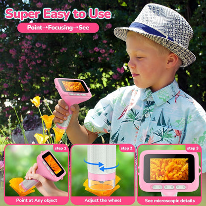 3.0" Screen Digital Microscope for Kids: 1000X Rechargeable Mini Pocket Portable Miniscope Magnifying Glass 4K Coin Jewelry Loupe Edu Science STEM Toy Xmas Gift 4-12 Boys Girls