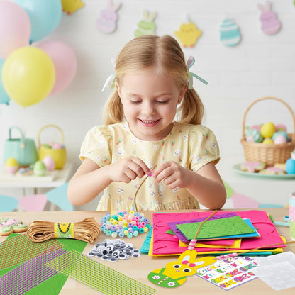 BeYumi Bunny Necklace Craft Kit - 24Pcs Bunny Peeps Felt Necklace Making Kits with Beads and Gem Sticker DIY Cute Rabbit Craft for Kids Sunday School Home Classroom Gift Party Favor Fun Activities