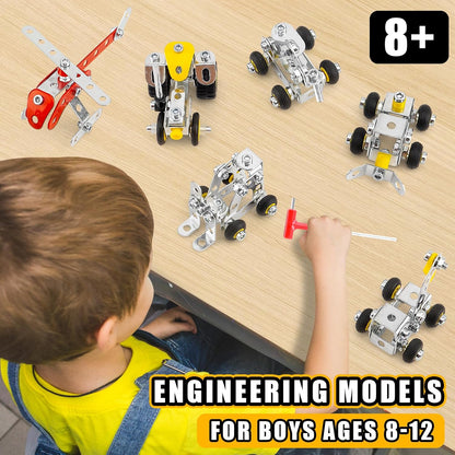 6 Mini Models for Kids Ages 8-12, 272pcs,Engineering Toys with Truck，Forklift，Excavator Car Building Kit and so on, Compatible with Metal Building Model Sets,Assembly Toys Gifts for Boys & Girls