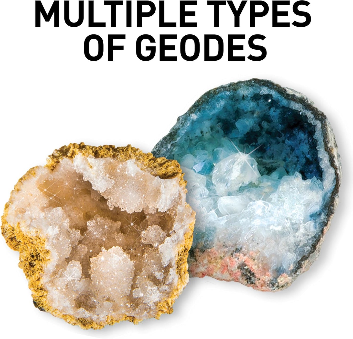 NATIONAL GEOGRAPHIC Break Open 2 Geodes Science Kit – Includes Goggles, Detailed Learning Guide and Display Stand - Great STEM Science gift for Mineralogy and Geology enthusiasts of any age