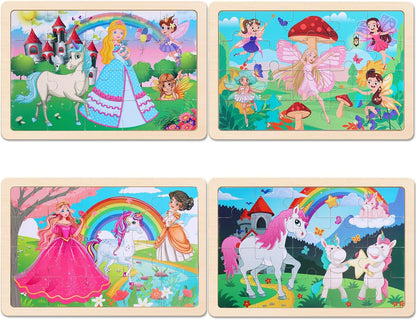 Wooden Puzzles Toys for Kids Ages 3-5, Set of 4 Packs with 20-Piece Farm, Animals Theme Wood Jigsaw Puzzles, Preschool Educational Brain Teaser Toys for Boys and Girls 3-6 Years Old.