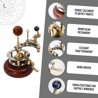 Solar System Model | Educational & Decorative Astronomy Orrery | Premium Brass Mechanical Planetarium (8" Earth & Moon)
