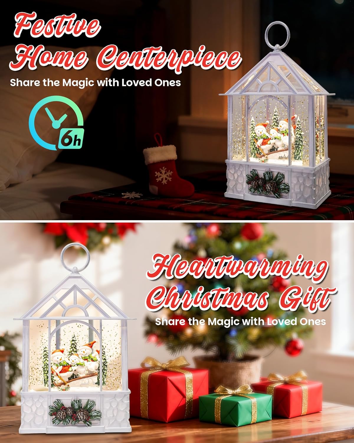 Extra Large Christmas Snow Globes Christmas Lantern, 12.99" Musical Snow Globe with 8 Songs, Santa Snowglobe for Kids Adults, 6H Timer Dual Power, Lighted Christmas Decorations Indoor Gifts