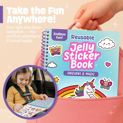 Reusable Jelly Sticker Book - Farm, 7 Scenes - 50 Thick Washable Stickers for Toddlers & Kids: Animals Stickers for Kids, Gift for Ages 3-5 Years Old - Toddler Travel Toys 2-4, Road Trip Activities