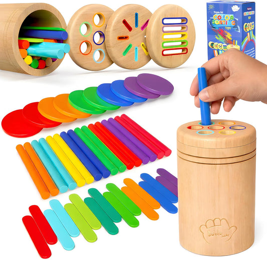 Bublo Baby Wooden Color Sorting Toy – Montessori Sorting Toy for Toddlers 1+ Years, Fine Motor & Sensory Learning, Object Permanence Toy