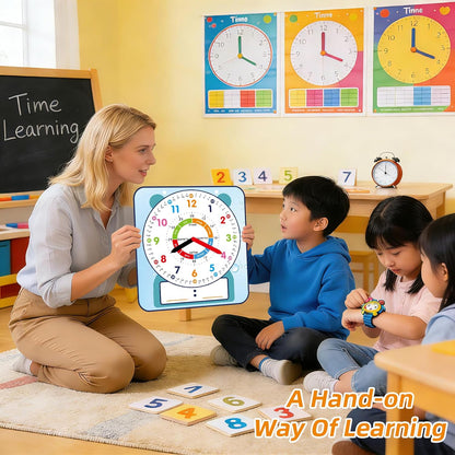 ANCOMEDO Large 12" Magnetic Writable Dry Erase Teaching Clock,Teaching Demonstration Clock for Kids Learning Time with Cute Style for Home School Classroom Supplies(12" x 11")