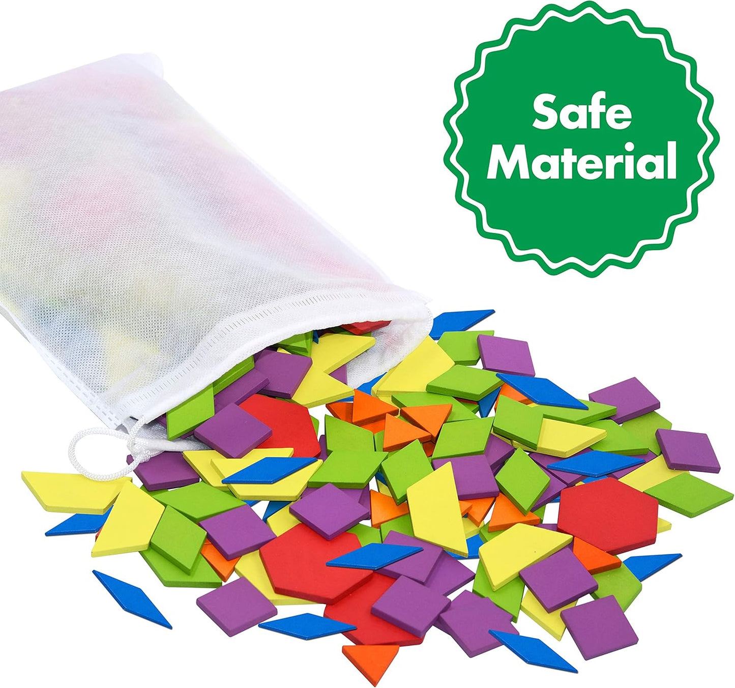 215 PCS Wooden Pattern Blocks Set, 24 Double-Sided Design Cards Pattern Building Shapes Educational Geometric Shape Puzzle Fun Tangram Montessori Learning Toys for Kids Ages 4-8 (A Storage Bag)