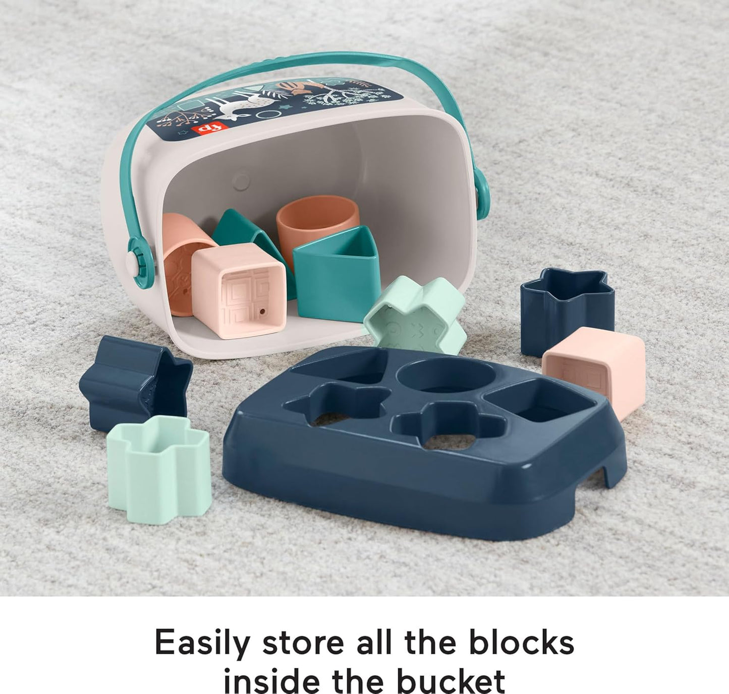Fisher-Price Stacking Toy Baby’s First Blocks Set of 10 Shapes for Sorting Play for Infants Ages 6+ Months, Navy Fawn (Amazon Exclusive), Pack of 2
