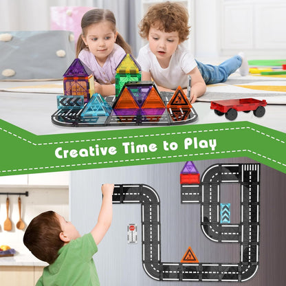 Magnetic Tiles Road Expansion Pack 48 PCS, Magnet Road Tiles for Kids Ages 3-5 4-8 5-7, Expansion Magnetic Building Blocks Educational STEM Creativity Toys 3+ Year Old Boys & Girls Toddlers Kids Gifts