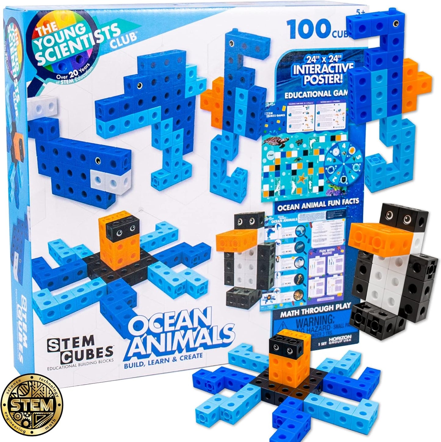 The Young Scientists Club STEM Cubes, Build, Learn & Create with 100+ Math Cubes Manipulatives, 4-in-1 Educational Games, Math Cubes for Kids Ages 4-8, Awesome Learn Through Play Toys