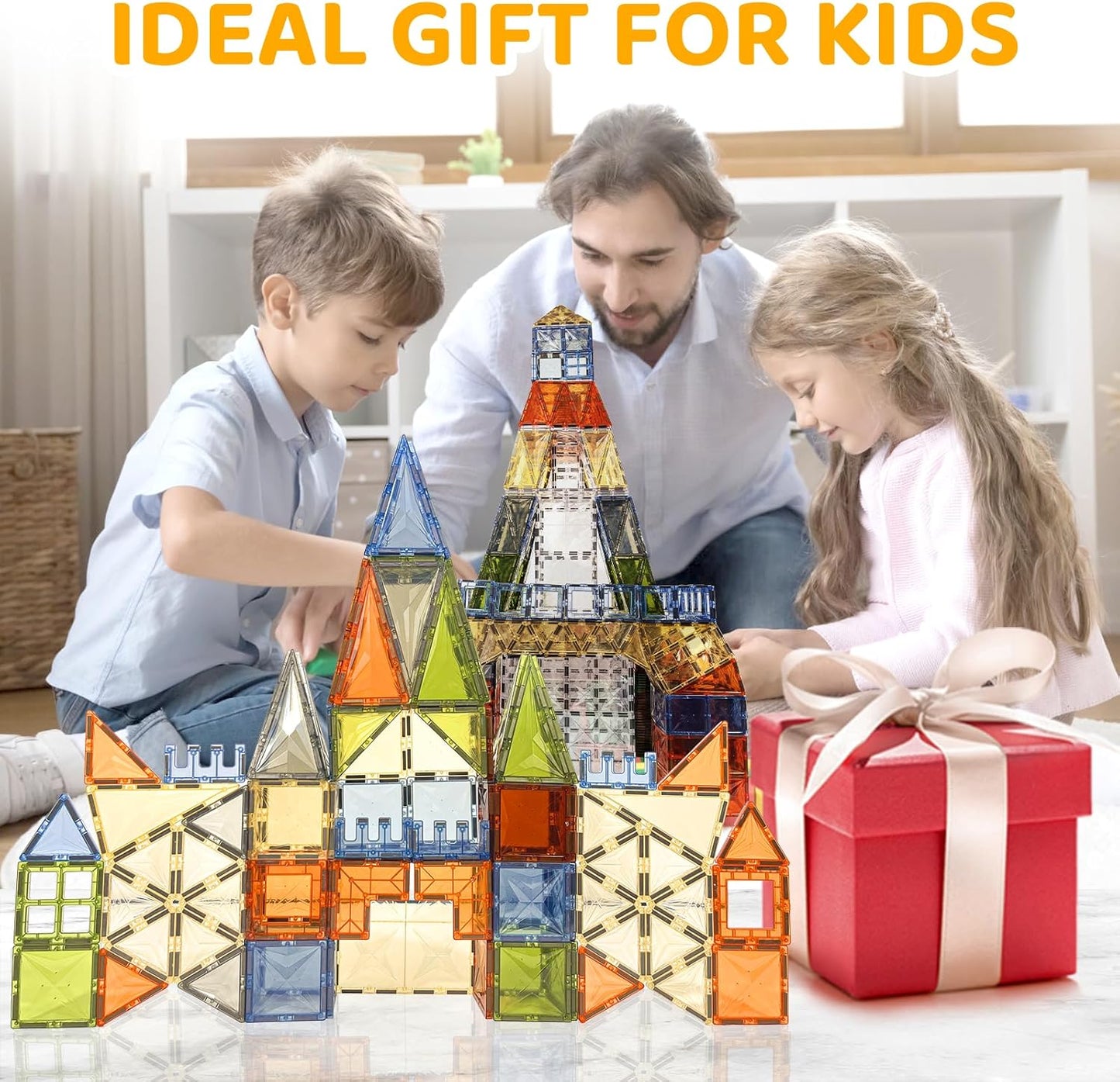 HarworLife 100 PCS Magnetic Tiles, Diamond Magnetic Blocks Building Set Magnet Tiles STEM Toys 3D Kids Preschool Educational Sensory Toys Gift for Toddlers Kids Boys Ages 3 4 5 6 7 8 9+ Year Old