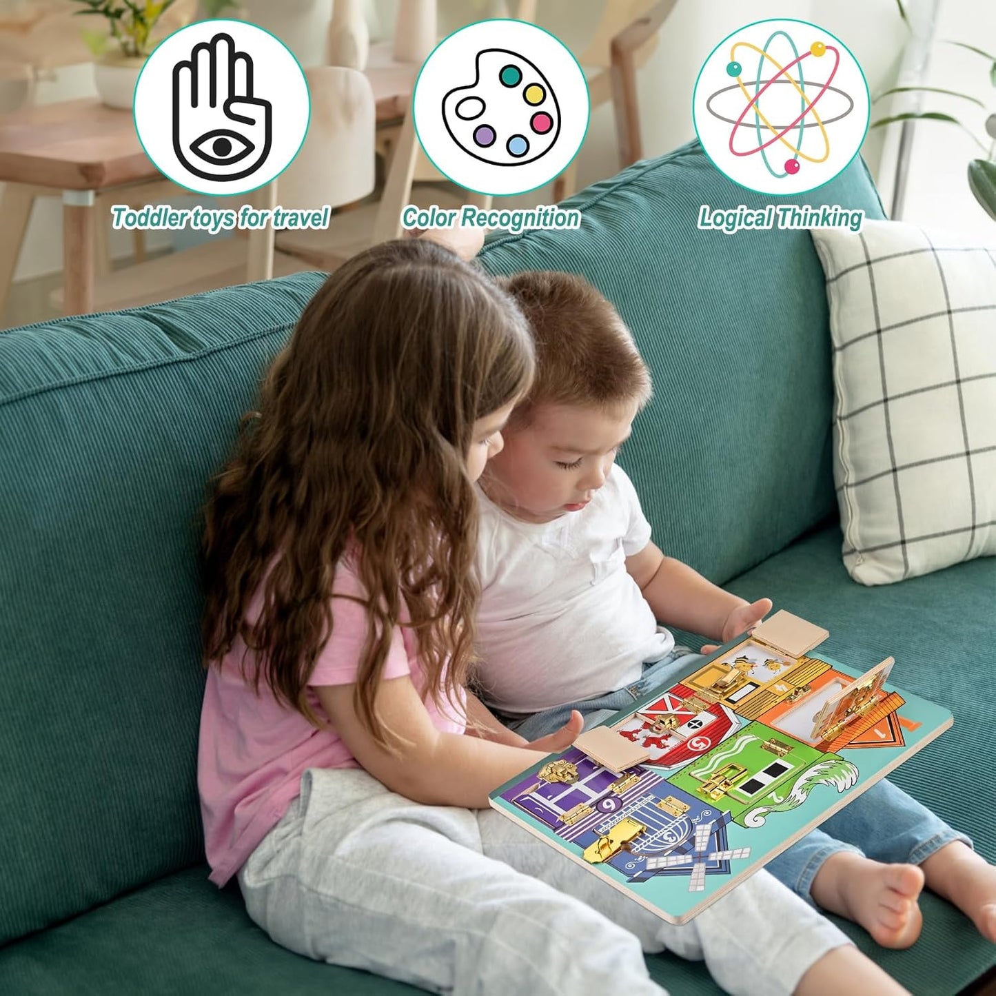 Wooden Activity Board, Wooden Latches Busy Board, Montessori Busy Board, Fine Motor Skills, Educational Preschool Learning Toy for Toddlers 3+
