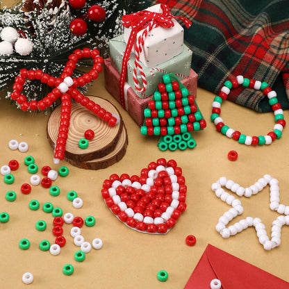 UPINS 1200Pcs Christmas Pony Beads Friendship Plastic Small Hair Beads Red Green White Pony Beads for Necklace Supplies (Christmas)