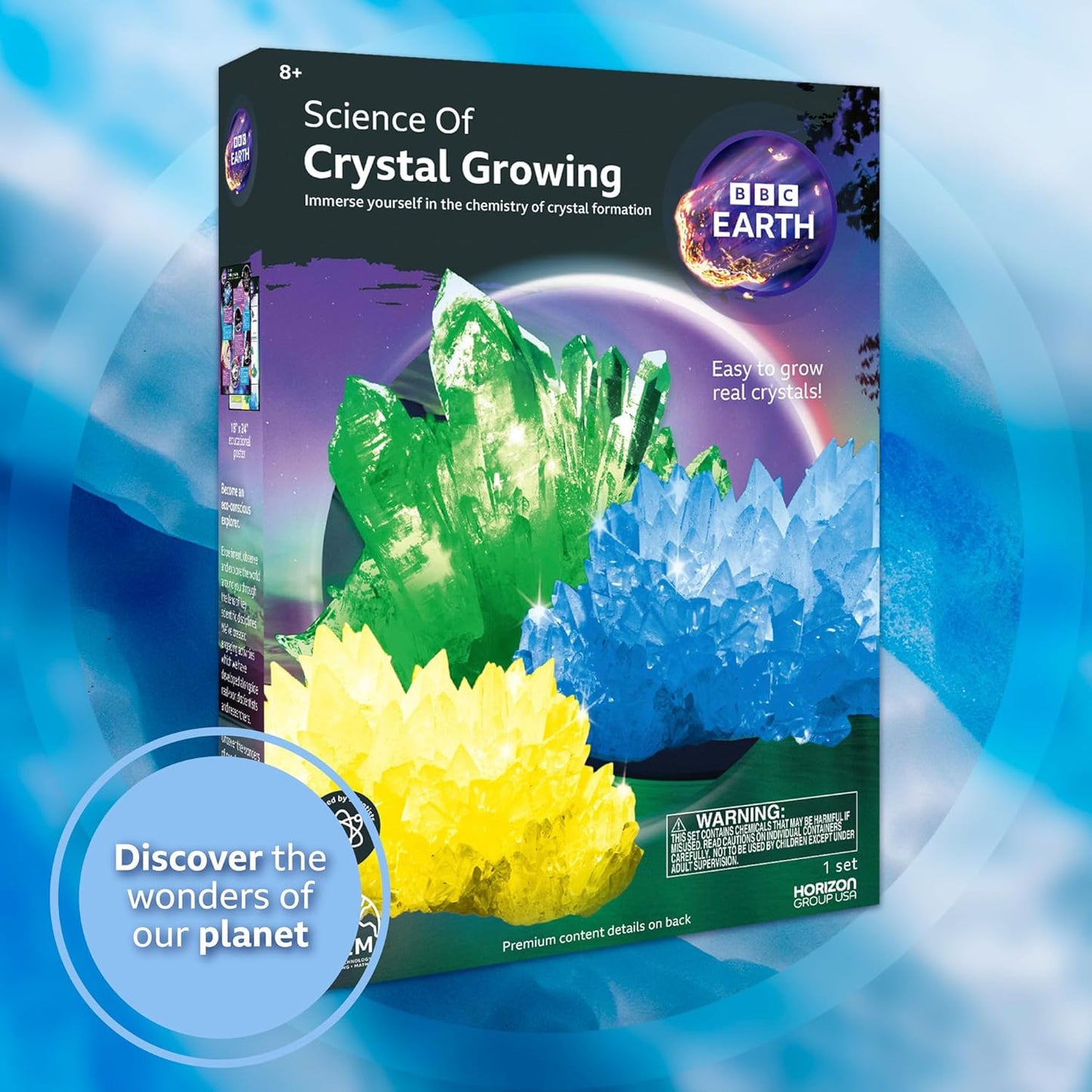 BBC Earth Grow & Discover Crystal Aquarium, Grow Colorful Cave-Like Crystal Formations Inside Reusable Tank, Magic Rocks, STEM Toys, Unique Crystal Growing kit, Science Experiments for Kids 6-8