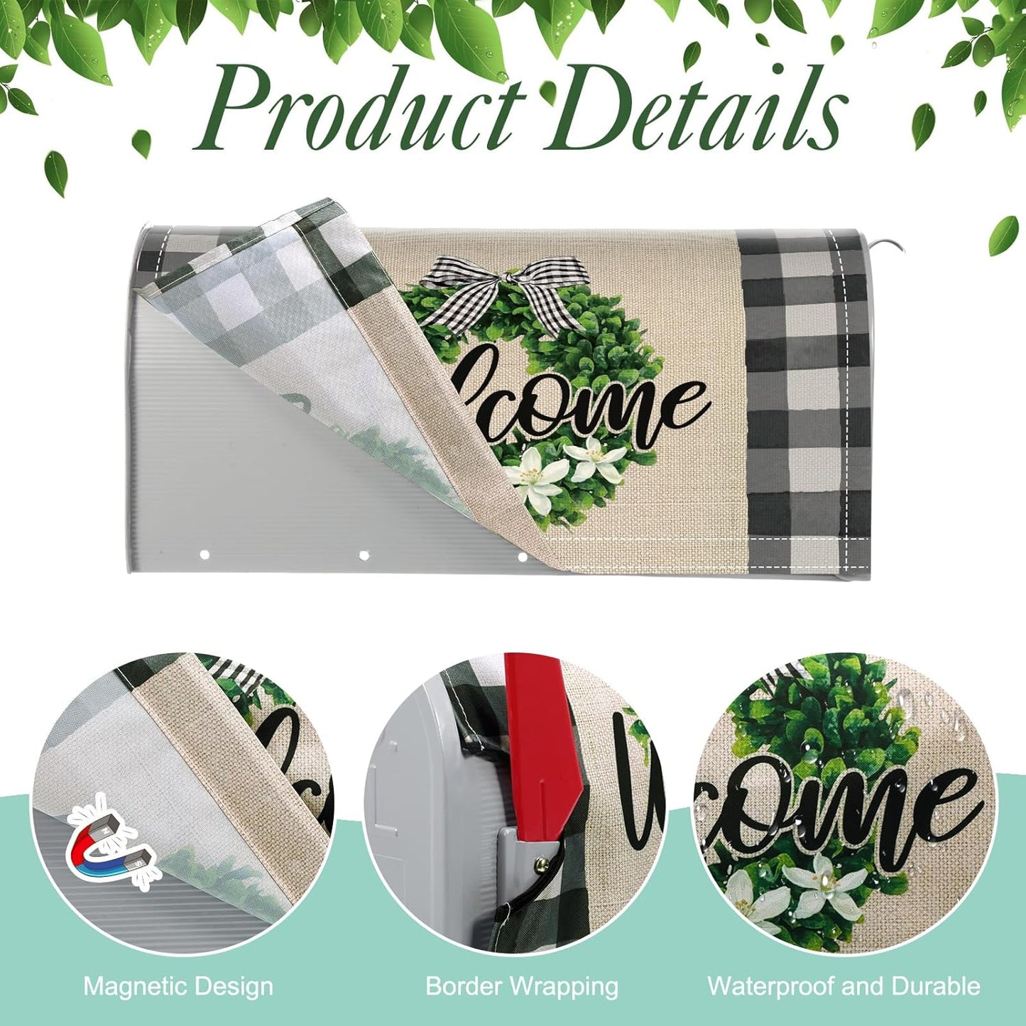 Tiamon Monogrammed L Mailbox Covers Magnetic Eucalyptus Welcome Letter Box Wrap Standard Size 21x18 Inch Spring Summer Leaves Mailbox Decor Eucalyptus Letter Numbers Decoration for Outdoor Garden Yard