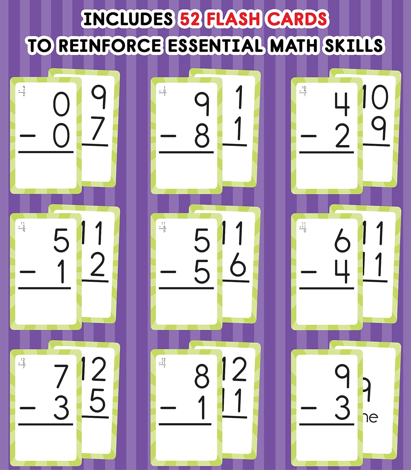 Carson Dellosa 54 Subtraction Flash Cards, All Facts for Subtracting Through 12, Mathematics Flashcards for Ages 6 and Up, Kindergarten, 1st Grade Learning Activities and Math Games for Kids 5-7