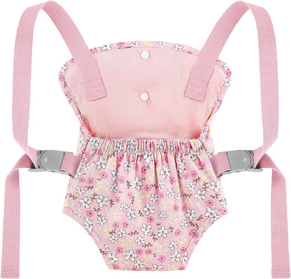 GAGAKU Baby Doll Carrier for Little Girls, Reborn Doll Accessories for Toddlers 3+ Years Old, Kids Toy Baby Dolls Sling Carrier - Pink - Moonflower