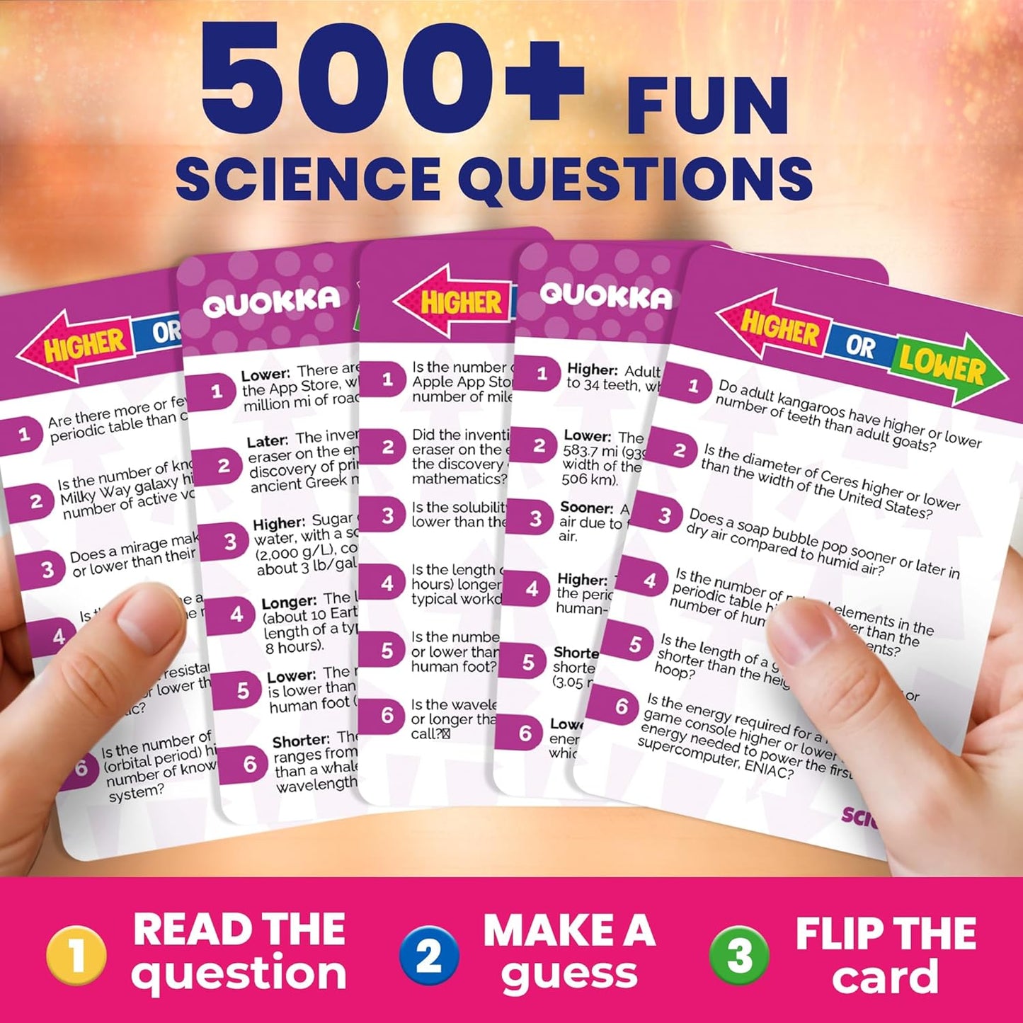 QUOKKA Trivia Board Games for Kids and Adults – Family Board Games for Family Game Night – Higher or Lower Trivia Cards for Kids 8-12 – Guess Fun Questions – Educational Card Game for Families&Teens