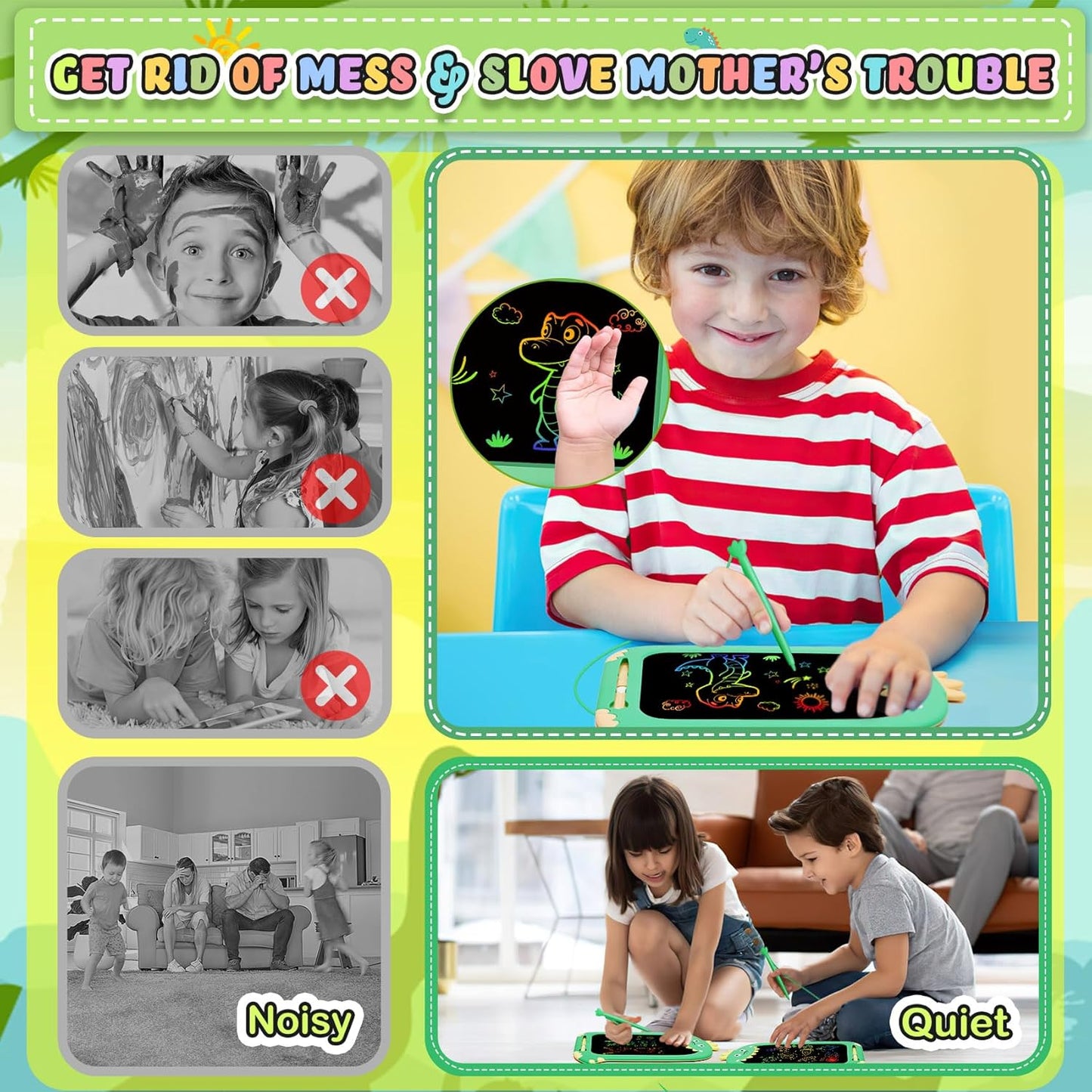 Toddler Toys Age 1-2,10IN Drawing Tablet Doodle Board Writing Tablet for Kids,Learning Toy for 1 2 3 4 5 6 7 8 Year Old Boys Girls Christmas Birthday Gifts,Travel Games Dinosaur Toy for Boys 4-6
