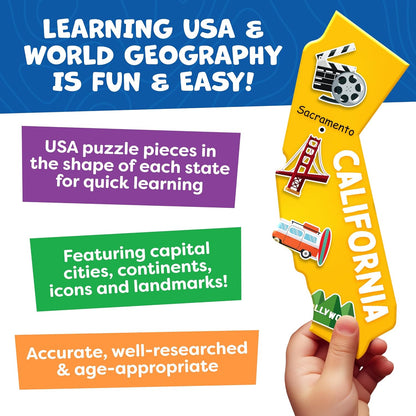 World Map Puzzle for Kids - 75 Piece - World Puzzles with Continents - Childrens Jigsaw Geography Puzzles for Kids Ages 4-8, 5, 6, 7, 8-10 Year Olds - Globe Atlas Puzzle Maps Learning Games Gifts