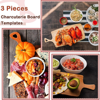 Maitys 3 Pcs Christmas Acrylic Router Templates for Woodworking 10 x 6 Inch Charcuterie Handle Cutting Board Clear Acrylic Template Angled Curvy Tracing Stencils Guide Tool for Kitchen(Basic Style)