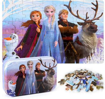 MZZOTOY Puzzles for Kids Ages 4-8, 60 Piece Puzzles for Kids Ages 3-5 in a Metal Box Girls and Boys Learning Educational Jigsaw Puzzle Toys Gifts