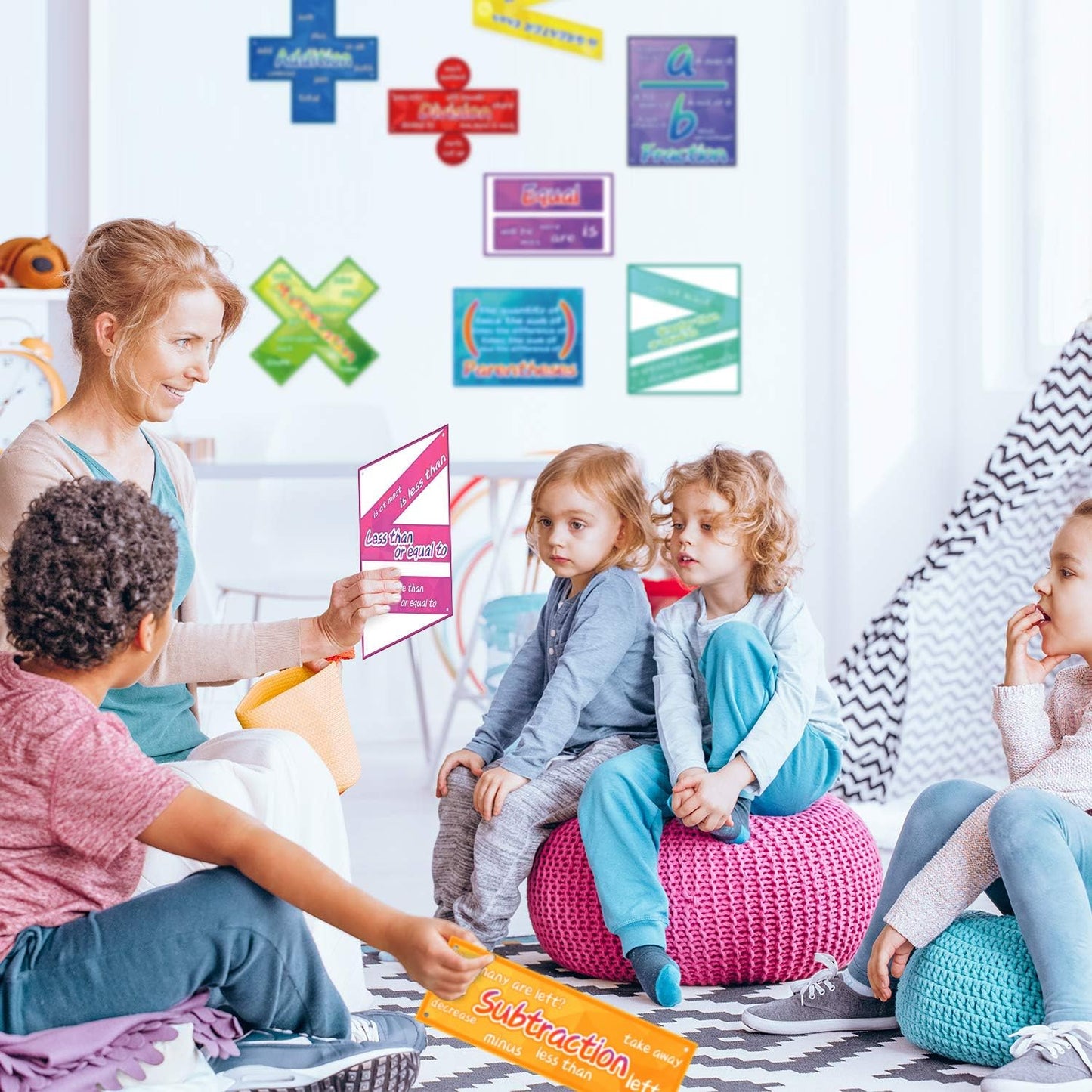 Blulu 10 Pieces Math Poster for Classroom Preschool Primary School Students Kids Math Symbol Teach Educational Learning Poster Keyword for Classroom Decoration Bulletin Board Decor