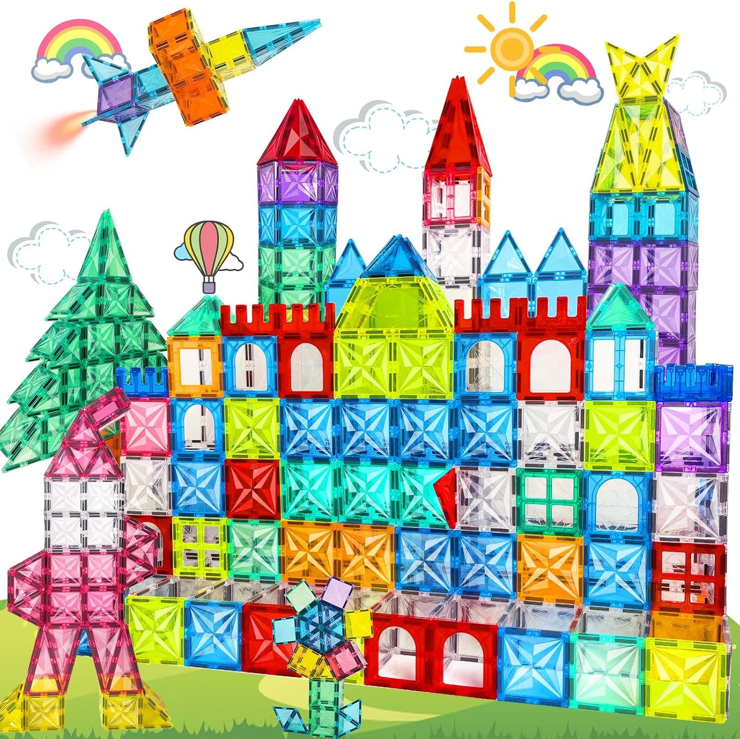 Paaxido Magnetic Tiles, 130PCS Magnetic Blocks Set with 2 Cars, 4D Diamond Magnet Building Blocks, STEM Preschool Educational Magnet Toys Gift for Kids, Boys and Girls 3 4 5 6 7 8+ Year Old