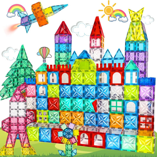 Paaxido Magnetic Tiles, 130PCS Magnetic Blocks Set with 2 Cars, 4D Diamond Magnet Building Blocks, STEM Preschool Educational Magnet Toys Gift for Kids, Boys and Girls 3 4 5 6 7 8+ Year Old