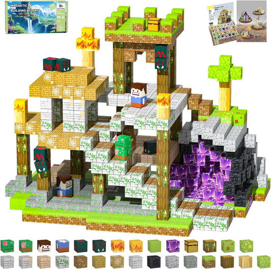 Magnetic Blocks Toys for Kids, 100 PCS Building Blocks Cubes, Stacking Magnetic Tiles Toys for Kids Toddlers Boys Girls Ages 3 4 5 6 7 8-12 Birthday Gifts Party Supplies (Underworld)
