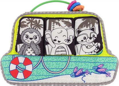 Infantino Busy Board Mirror & Sensory Discovery Toy Boat for Fine Motor Skill Development with Gears, Beads, High Contrast Prints, Tummy Time, Sit & Play or On The Go, for Newborns, Babies & Toddlers