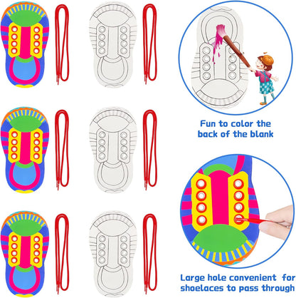 ZAKVOOR 12 Pack Shoelace Threading Practice Boards Set Hard Cardboard Lace Training Tool for Fine Motor Skills Hand Eye Coordination Learning Activities