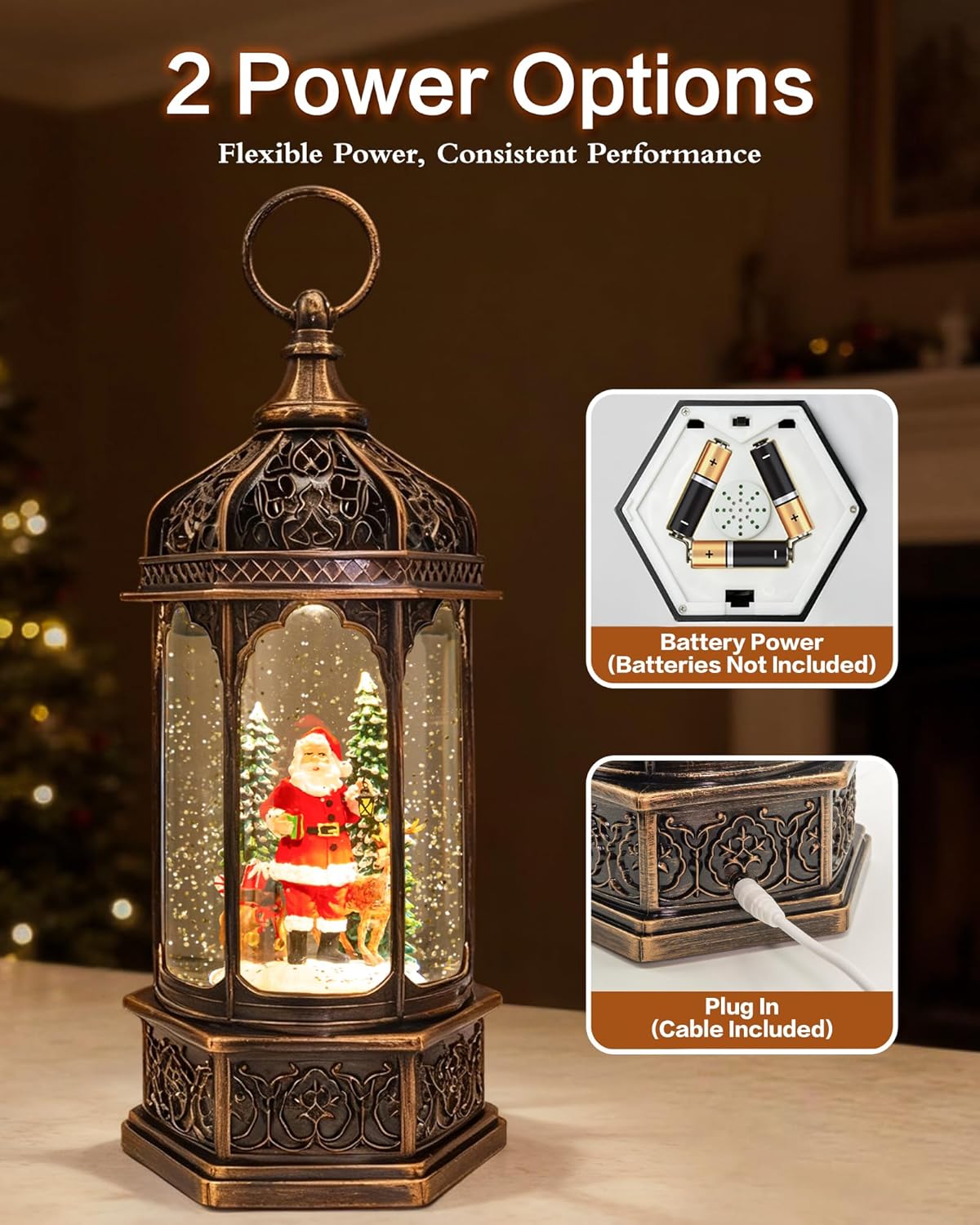 Extra Large Christmas Snow Globes Christmas Lantern, 12.99" Musical Snow Globe with 8 Songs, Santa Snowglobe for Kids Adults, 6H Timer Dual Power, Lighted Christmas Decorations Indoor Gifts