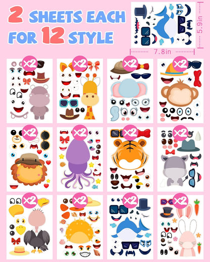 24 Pcs Make Your Own Dinosaur Sticker Sheets, Dinosaur Party Favors Face Stickers for Kids Boys Toddlers Crafts Activities Gift Bags Birthday Party Valentines Day Gifts for Kids Classroom