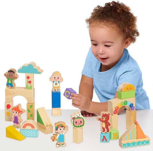 CoComelon 51-piece Classic ABC Wooden Block Set, Preschool Building Toys, Learning and Education