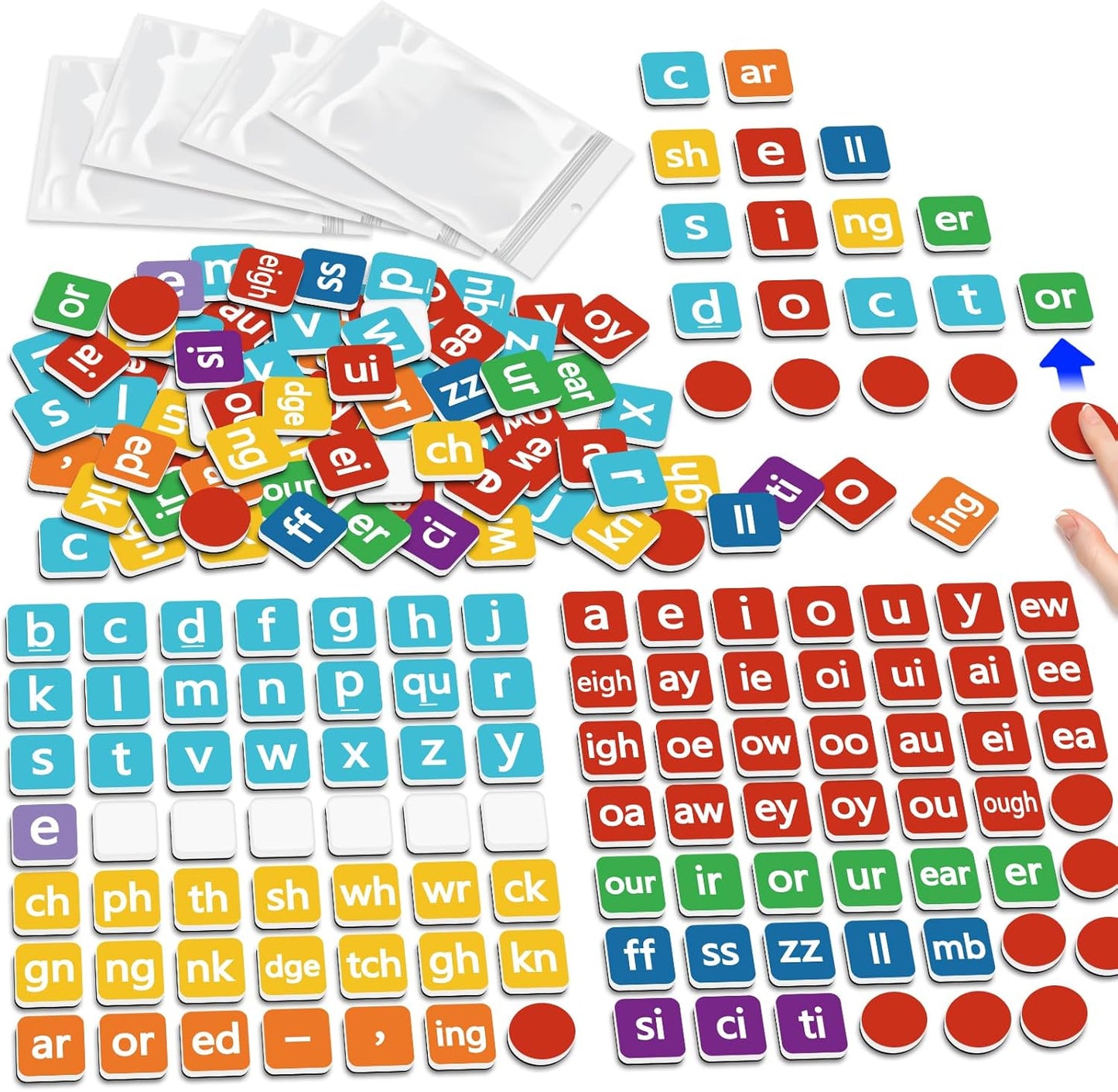 Phonics Magnetic Letter Tiles,Spelling Reading Games Manipulative Phonemic Awareness Sentence Building Alphabet ABC Fridge Magnets Speech Therapy Homeschool Classroom Learning Activity