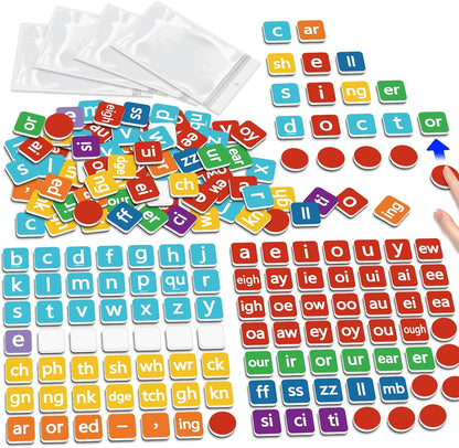 Phonics Magnetic Letter Tiles,Spelling Reading Games Manipulative Phonemic Awareness Sentence Building Alphabet ABC Fridge Magnets Speech Therapy Homeschool Classroom Learning Activity