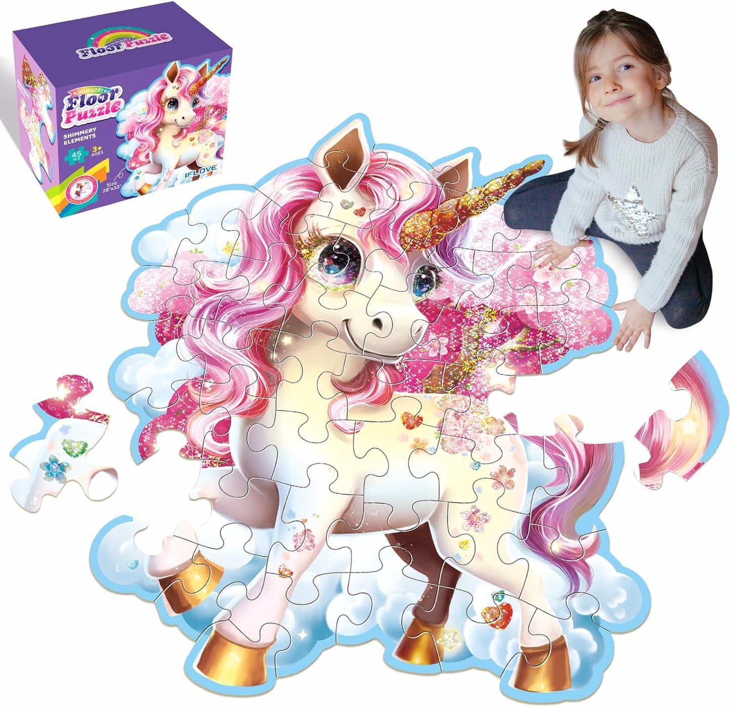 Jumbo Floor Puzzle for Kids,48 Piece Unicorn Large Jigsaw Puzzles,Puzzle for Toddler Ages 3-5,Fun Educational Preschool Learning Toy Easter Gift for Boys & Girls Ages 4-8