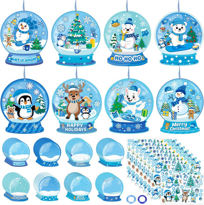 60Pcs Winter Craft Snow Globe Kit for Kids - DIY Polar Animals Stickers Make Your Own Hanging Ornaments Bulk for Christmas Holiday Party Favors