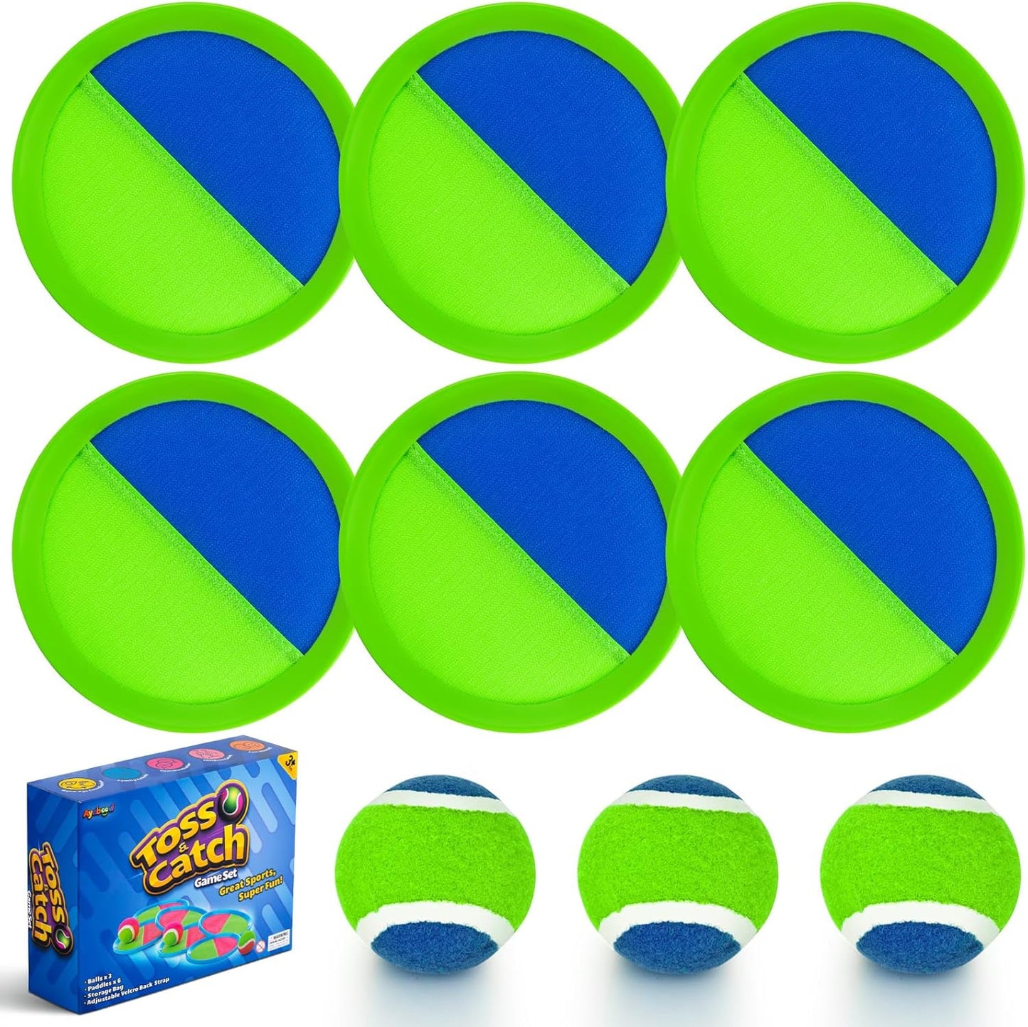 Ayeboovi Toss and Catch Ball Set Boys Toys Outdoor Toys Yard Games Outside Games Beach Toys for Kids Ball and Catch Game with 4 Paddles and 4 Balls [Upgraded Version]