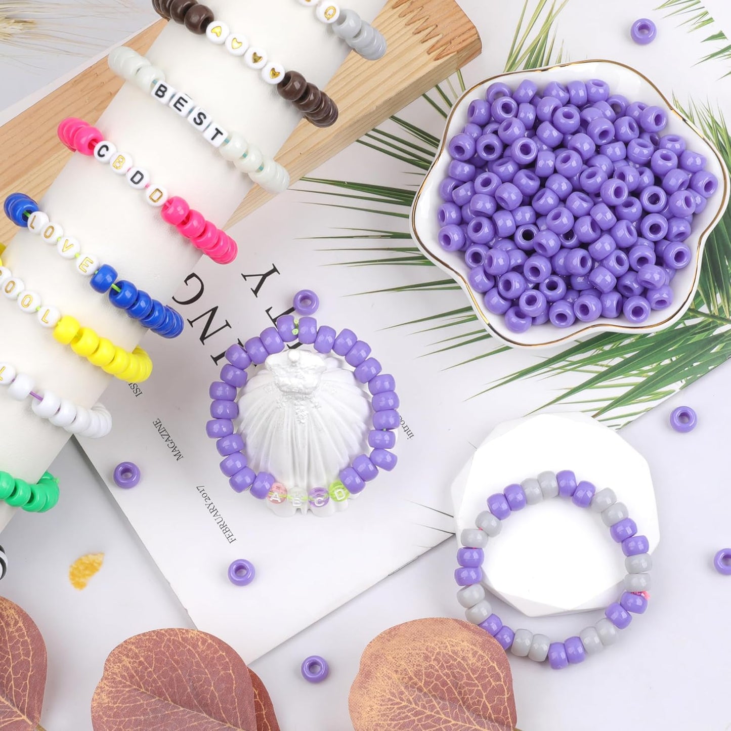 Auvoua 1000Pcs Pony Beads Bracelet 9mm Yellow Plastic Barrel Pony Beads for Necklace,Hair Beads for Braids,Key Chain,Jewelry Making (Yellow)