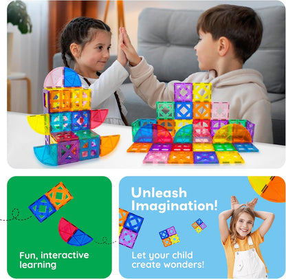 PicassoTiles 42pcs Magnetic Tiles Magnet Blocks See-Through Shape STEM Toys Building Block Educational Playset Compatible with Major Brand Tile -Starter Set for Boys and Girls Toddlers Ages 3+ PT42