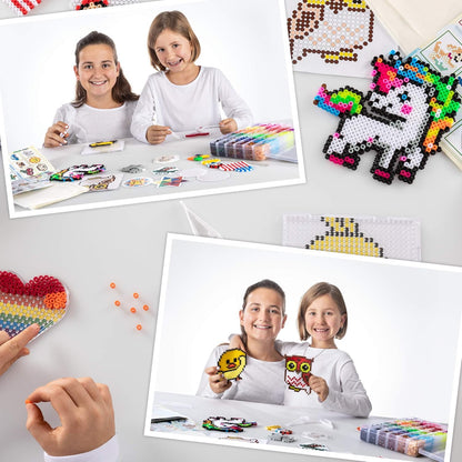 CraftyCreations 10,500pcs Fuse Beads Craft Kit - Perler Beads Compatible Kit, 34 Colors, 6 Pegboards, 34+ Patterns, Tweezers, Plus Tools, Keychains, Accessories & More with Free Carrying Case