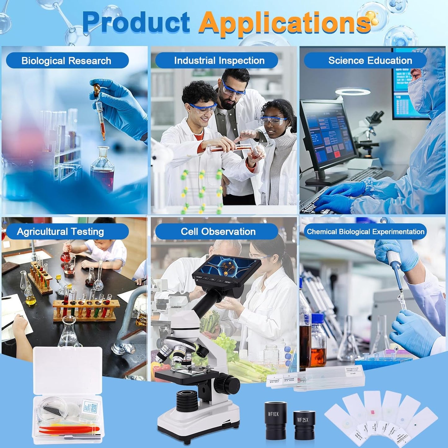 Microscope for Kids & Adults, 40X-2500X High-Power Compound Microscope for Students, School Lab & Home Schooling,Features Prepared Slides & Phone Holder
