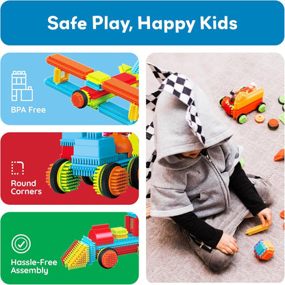 PicassoTiles 120pcs Hedgehog Interlocking Building Blocks Tiles Construction Toy Set Learning Playset STEAM Development Preschool Kindergarten Toy for Kids Age3+ PTB120