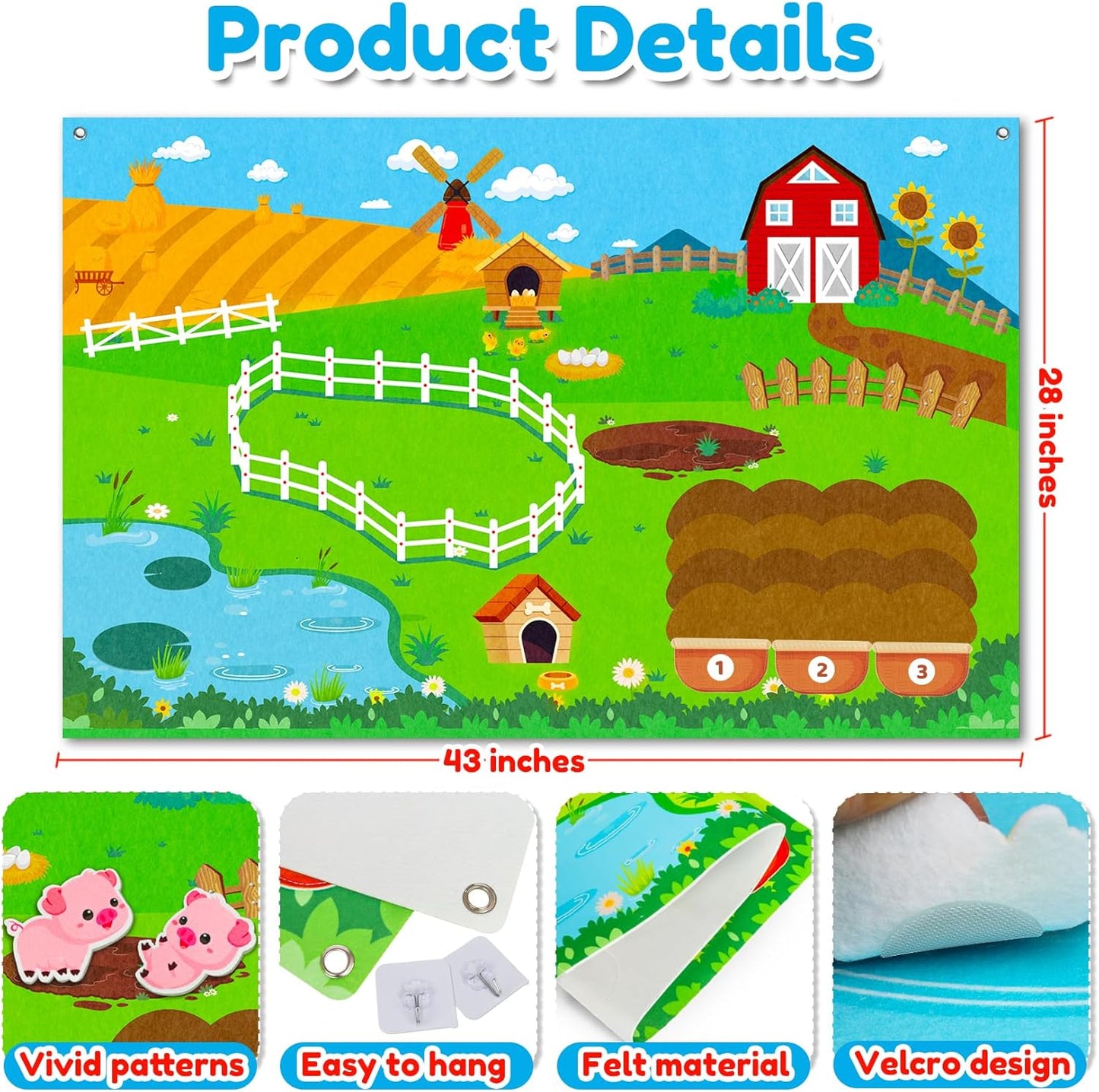 Farm Animals Felt Story Board Set, 3.5Ft 38Pcs Interactive Storytelling Busy Board Toys for 2 Year Old Boy Girl, Animal Farm Barnyard Preschool Learning Activities Toddler Toys for Ages 2-4 Gifts