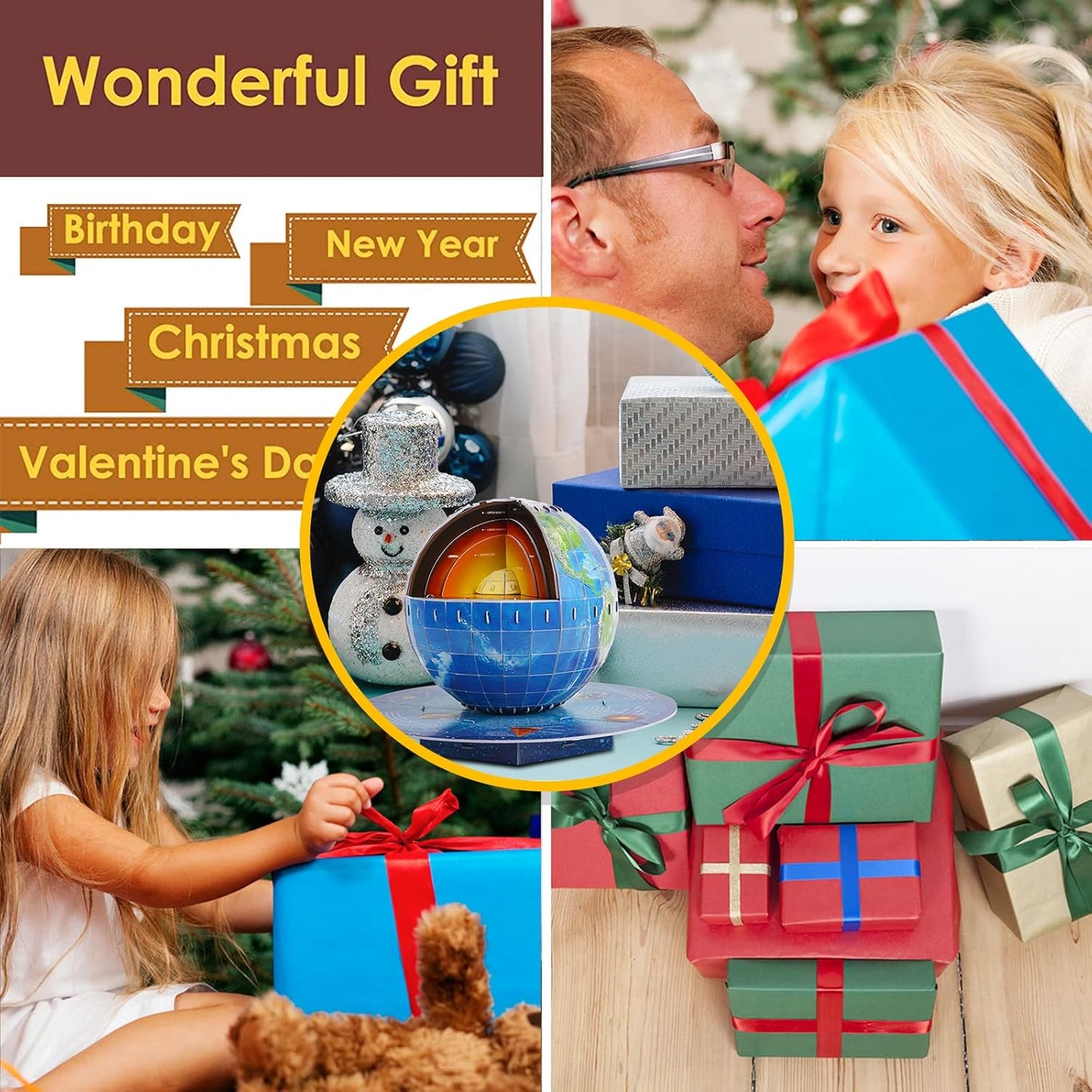 3D Puzzles for Kids Ages 8-10-12-14 Earth Globe DIY Geography Puzzle, Educational Learning Toys 3D Jigsaw World Globe Map Model Kit Teaching Aids Birthday for Boys Girls, 50 Pieces