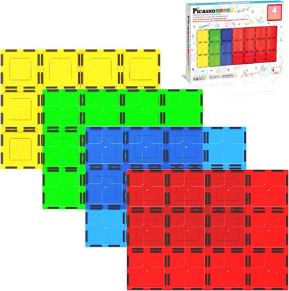 PicassoTiles 12pc Supersized Magnetic Building Tile Base Plate Jumbo XL Foundation Stabilizer Boards STEM Engineering Construction Kit for Kids Educational Learning Toy Magnet Blocks Stacking Set PT12