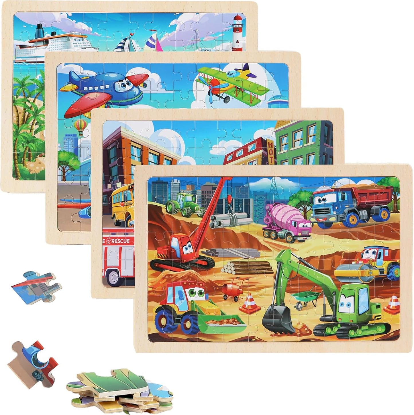 4 Sets of Wooden Puzzles, Each Set has 24 Pieces, Including Castle Unicorn Princess, for Toddlers 3-5, Puzzles for Kids Ages 4-6, Preschool Educational Brain Teaser Toys for Girls 3 4 5 6 Years Old.