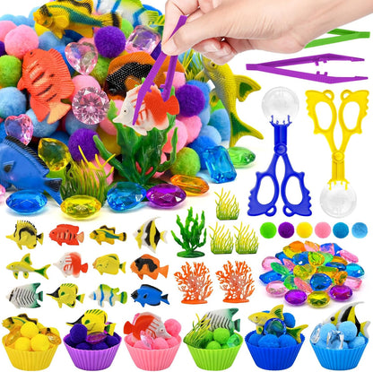 270 Pcs Numbers and Letters Sensory Bin Items Back to School Counting Sorting Sensory Bin Filler Fine Motor Numbers and Letters Geometric Figure Counts for Easter Spring Summer Sorting